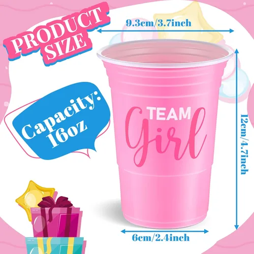 Miniatura 2 de Norme 60 vasos de plástico para revelación de género, color azul y rosa, suministros de revelación de género, equipo y niña, desechables para 16 oz