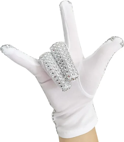 Miniatura 3 de Guantes de diamantes de imitación para niños brillantes Michael Punk Billie Jean con lentejuelas y una insignia de Jackson
