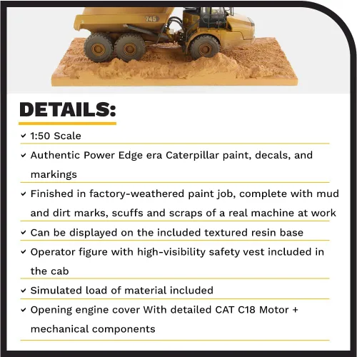Miniatura 4 de Diecast Masters Camión volquete articulado Caterpillar 745 Escala 1:50 Camiones Cat Series Weathered y equipo de construcción Modelo 85704