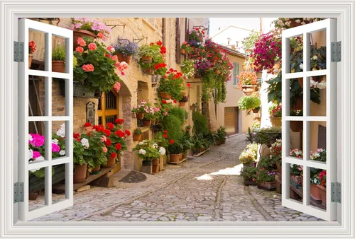 Miniatura 11 de Calcomanía de pared falsa para ventana, atardecer de verano, paisaje marino, océano, playa, póster de ventana falsa para decoración de pared