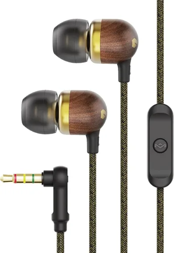 House of Marley Smile Jamaica: Auriculares con cable con micrófono, diseño de aislamiento de ruido y materiales sostenibles, latón