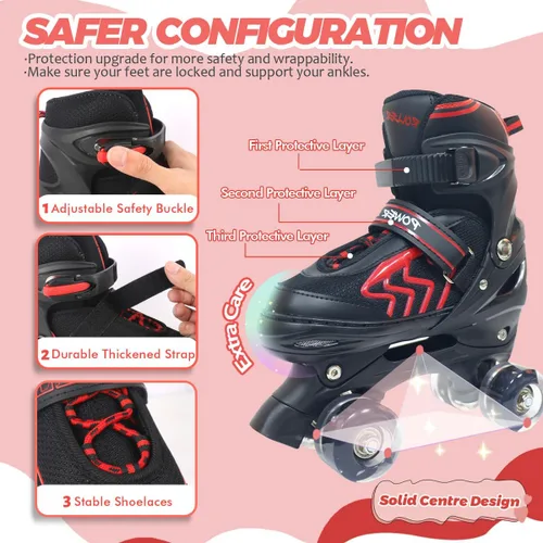 Miniatura 3 de Patines de Ruedas para Niños y Niñas, Ajustables 4 Tamaños Patines de Ruedas Cuádruples para Niños y Jóvenes con Ruedas que se Iluminan para Negro