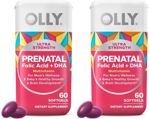 OLLY Cápsulas blandas multivitamínicas prenatales de ultra fuerza, apoya el crecimiento saludable, desarrollo cerebral, hierro, ácido fólico, DHA,