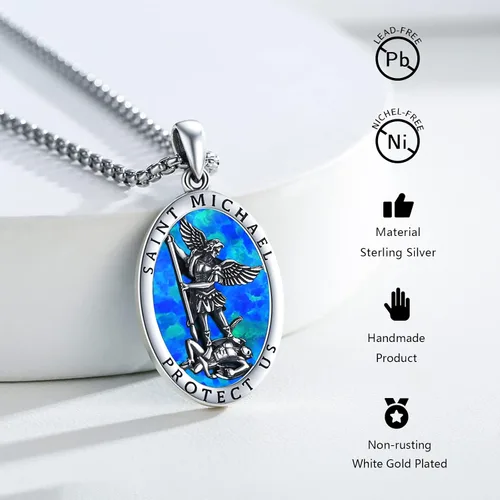 Miniatura 4 de Collar con colgante de San MiguelSan CristóperSan SebastiánGuadalupeÁngel de la GuardaSanta MuerteJudeJoseph para hombres y mujeres, plata de ley