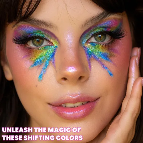 Miniatura 6 de UCANBE Paleta de maquillaje de sombra de ojos multicromo camaleón, 4 colores holográficos metálicos con brillo, paleta de sombra de ojos de alta