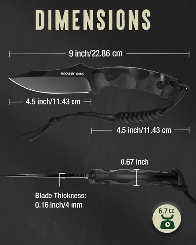 Miniatura 2 de Mossy Oak Cuchillo de hoja fija de 9 pulgadas para caza con funda, 14C28N de espiga completa, mango G10, cuchillo para exteriores de supervivencia