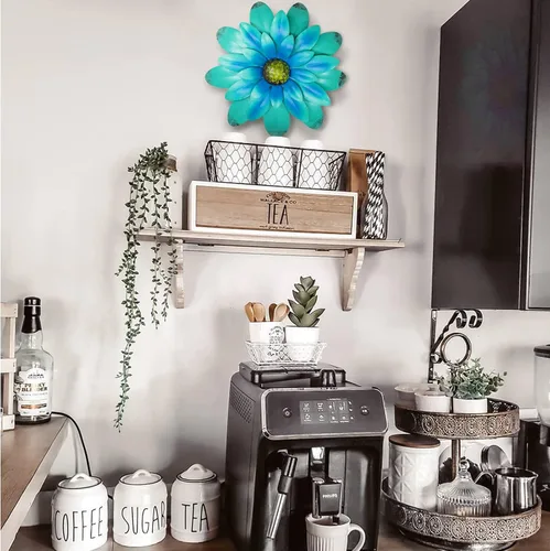 Miniatura 5 de EASICUTI Decoración de pared de metal azul con flores de metal para colgar en interiores y exteriores, hogar, baño, cocina, dormitorio, sala
