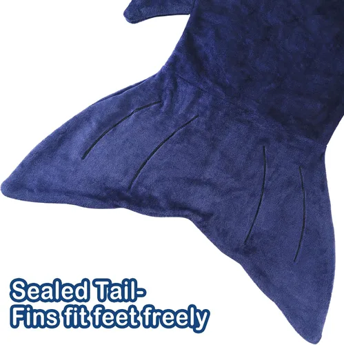 Miniatura 4 de Softan Manta de tiburón para niños, franela suave, juguetes para niños, manta de forro polar con cola de tiburón, azul oscuro, cálida y suave