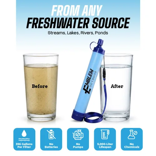 Miniatura 3 de Paja de filtro de agua portátil, 2 popotes de agua para purificar el agua cuando acampas, senderismo, emergencia y desastre – Filtro de agua