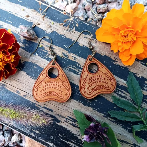 Miniatura 2 de Spirit Board - Aretes colgantes tipo planchette, hipoalergénicos de madera sin níquel, joyería de bruja de invocación de espíritu de mal de ojo