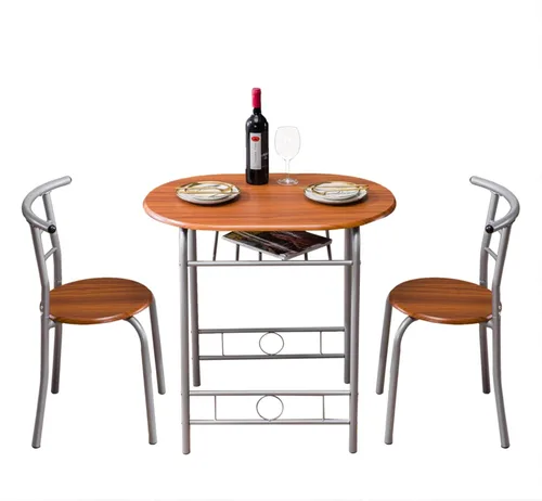 Miniatura 9 de Juego de mesa redonda y sillas de madera para cocina, comedor, 3 piezas, con marco de metal y estante de almacenamiento, bistró, pub, desayuno, Negro