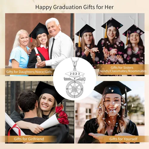 Miniatura 6 de Regalos de graduación 2023 de plata de ley S925 para escuela secundaria, brújula, regalo de graduación para niñas, mujeres, novia, amigas, hija