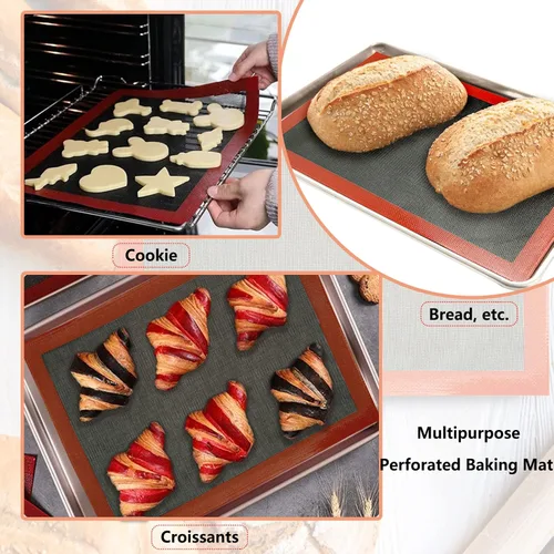 Miniatura 5 de AMYONE Alfombrillas Perforadas para Hornear, 2 Piezas Alfombrilla de Silicona Eclair para Media Bandeja, Forros Antiadherentes Reutilizables
