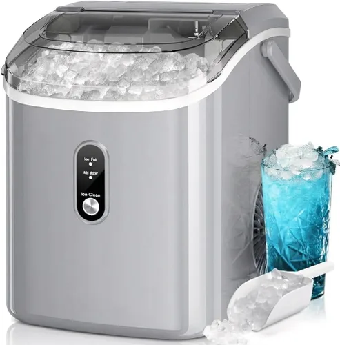 Kismile Nugget - Máquina de hielo para encimera, 35 libras/24 horas, máquina de hielo portátil con hielo triturado, función de autolimpieza,