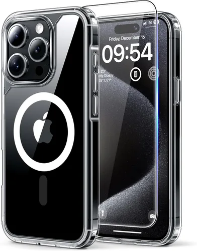 Miniatura 90 de TAURI Funda magnética 2 en 1 transparente para iPhone 14 Pro, compatible con Magsafe [no amarillenta] con protector de pantalla, protección de grado