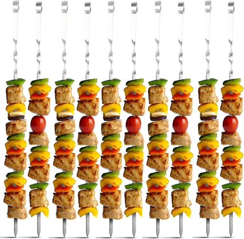 Miniatura 3 de Paquete de 12 brochetas Kabob para barbacoa, de acero inoxidable, resistentes, grandes, anchas, reutilizables, con mango de anillo antideslizante