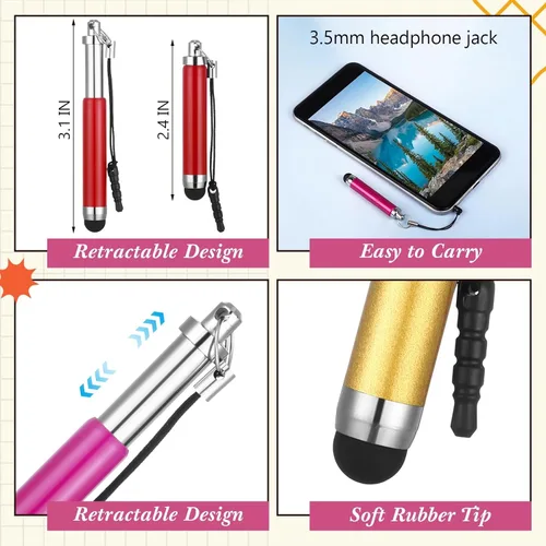 Miniatura 2 de Relaxweex 20 mini lápices capacitivos y resistentes para pantalla táctil, lápiz capacitivo retráctil para todos los teléfonos inteligentes