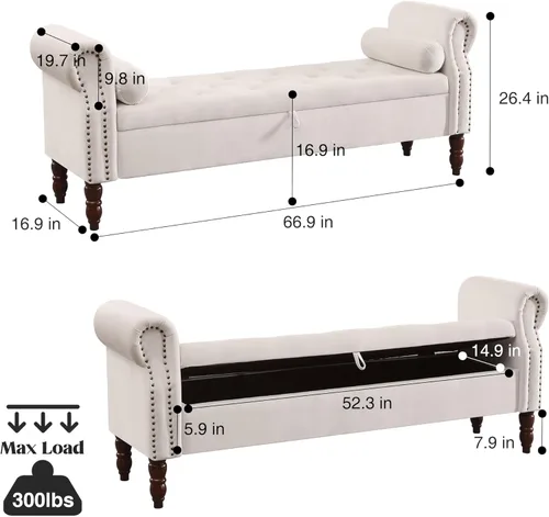 Miniatura 2 de Banco de Almacenamiento para Dormitorio, Banco de Pie de Cama de 67" Tamaño King, Banco de Terciopelo para Dormitorio con Almacenamiento, Bancos