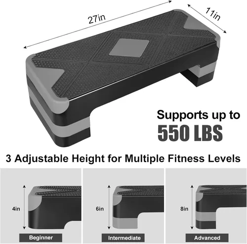 Miniatura 2 de Adjustable Exercise Workout Aerobic Stepper Step Platform Trainer Gris