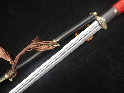 Miniatura 7 de Espada china/Tang jian/hoja de acero de Damasco/vaina de madera negra/accesorios de latón/espiga completa/longitud: 39 pulgadas