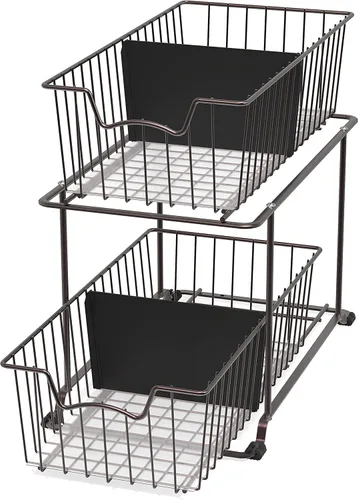 Miniatura 6 de Simple Houseware - Organizador de cajones con cestas de alambre de gabinete de 2 niveles, marrón