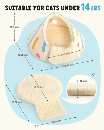 Miniatura 2 de BurgeonNest Cueva redonda de 20 pulgadas para gatos, casa cerrada con capucha para mascotas para gatitos de interior, carcasa de EVA anticolapso