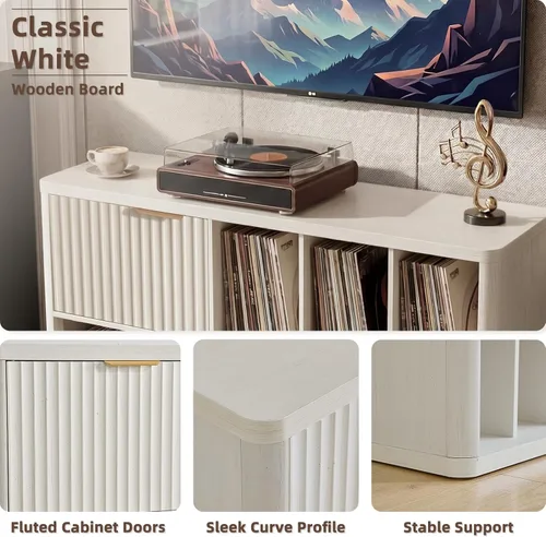 Miniatura 4 de LELELINKY Soporte grande para tocadiscos – Armario de discos de 39.5 pulgadas con almacenamiento de vinilo abierto con capacidad para hasta 400