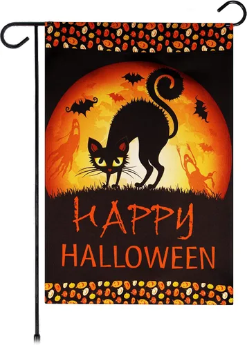 Miniatura 10 de G128 - Bandera de jardín de Halloween, cita de truco o trato con bonito búho, decoraciones de jardín y patio, bandera rústica de temporada para 12 x