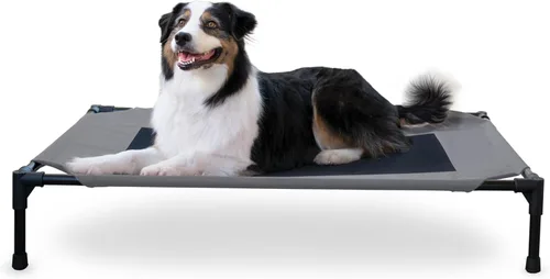 K&H PET PRODUCTS - Cuna elevada para mascotas con centro de malla, varios tamaños Malla gris/negra