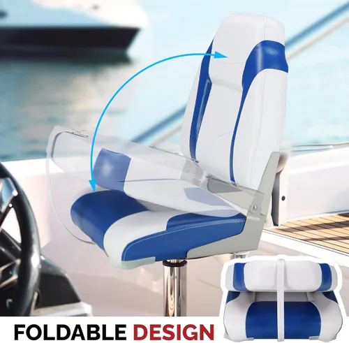 Miniatura 5 de PEXMOR Asientos de barco, respaldo bajo/alto, plegables, impermeables, asiento de capitán, 2 paquetes (respaldo alto, azul y blanco)