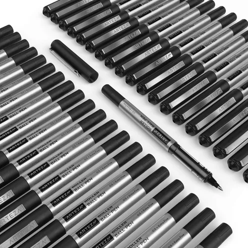 Miniatura 7 de Arteza Bolígrafos Rollerball, paquete de 40, bolígrafos de tinta líquida negra de 0.020 in para diario de viñetas, bolígrafo de punta fina, Negro