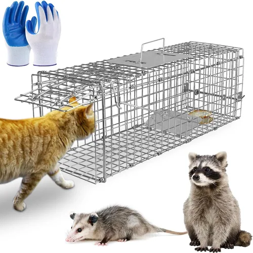 Miniatura 10 de TeqHome Trampa de jaula humana para ratas de 2 puertas, jaula de metal para animales vivos, pequeñas jaulas para roedores de liberación de capturas