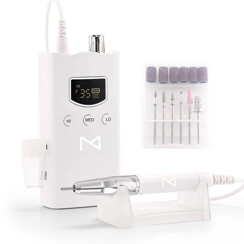 Miniatura 2 de M GEM - Taladro de uñas sin escobillas de 35 K RPM, máquina profesional inalámbrica Efile Lima de uñas eléctrica recargable con puntas Blanco