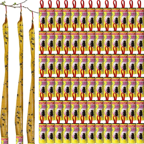 Miniatura 8 de Qualirey Paquete de 80 tiras adhesivas para moscas para interiores y exteriores, cinta adhesiva para colgar insectos voladores, trampas para Rojo