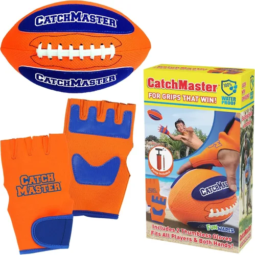 Set de Fútbol Acuático CatchMaster – Pelota Ligera con Doble Cordón + 2 Guantes para Playa, Piscina o Patio – Diversión y Juego Activo para Niños,