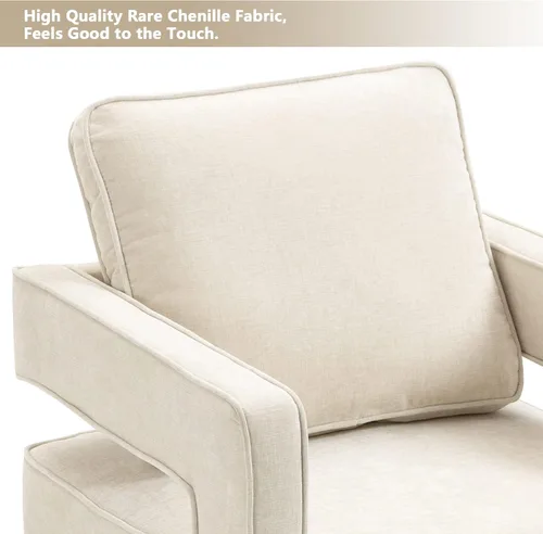 Miniatura 6 de Betoko Silla giratoria con diseño de barril, moderno sillón con respaldo abierto con base de metal dorado, silla tapizada de felpilla con almohada