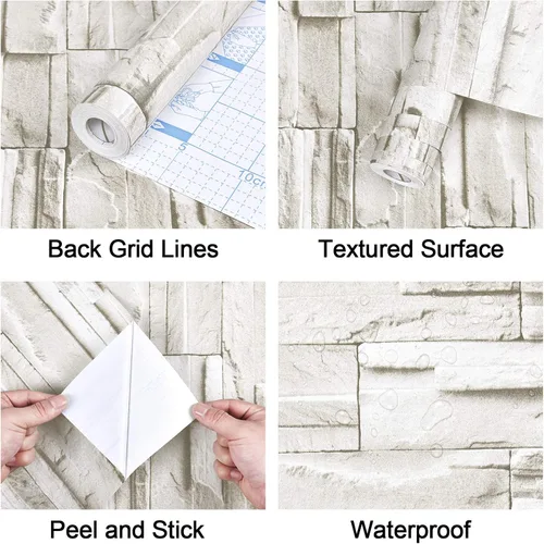 Miniatura 7 de WENMER Papel tapiz de ladrillo 3D para despegar y pegar de 17.7 x 78.7 pulgadas, papel tapiz de ladrillo sintético, autoadhesivo, extraíble, papel