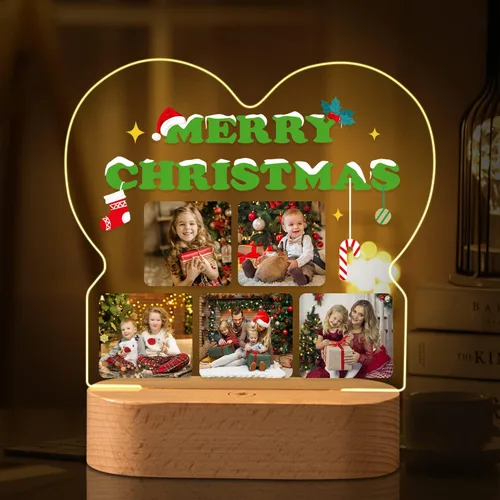 Miniatura 20 de Marco de fotos de corazón personalizado, luz nocturna, lámpara de cristal, texto de imagen personalizada, luz cálida, regalo personalizado