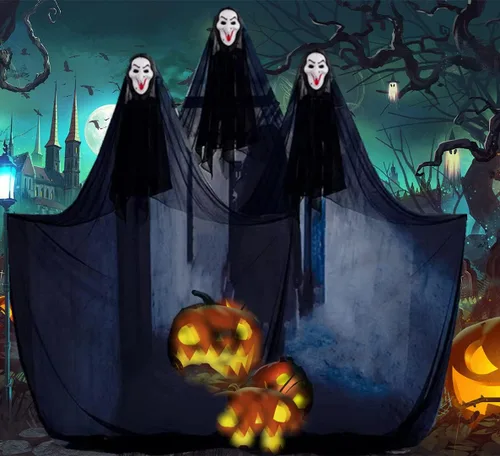 Miniatura 4 de Niurui Tela espeluznante negra de Halloween de 315 x 79 pulgadas, decoración espeluznante de Halloween para casas encantadas, suministros de fiesta