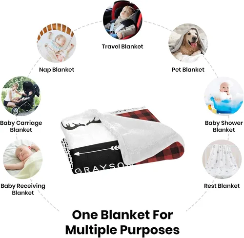 Miniatura 6 de Manta de bebé personalizable para niños, bosque, manta de bebé personalizada con nombre Swadding, mantas para bebés recién nacidos, regalos Oso rojo