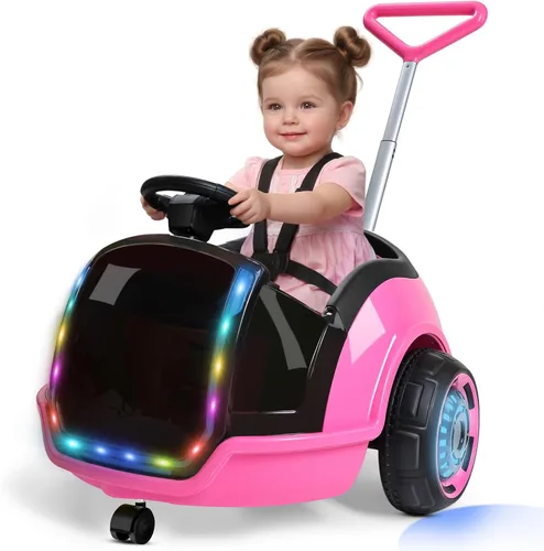 Miniatura 9 de ANPABO Auto eléctrico 3 en 1, juguete de paseo para niños de 12 V con control remoto, giro de 360°, cinturón de seguridad de 5 puntos, luz LED Azul