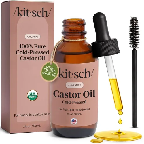Miniatura 9 de Aceite de ricino orgánico Kitsch para el crecimiento del cabello - 100% aceite de ricino puro, botella de vidrio orgánica prensada en frío sin