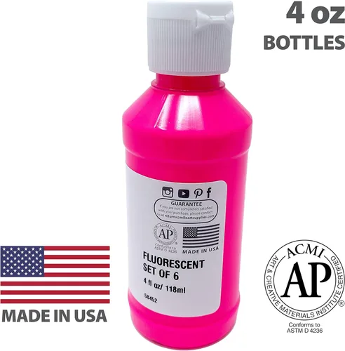 Miniatura 6 de milo Juego de 6 pinturas acrílicas fluorescentes Botellas de 4 onzas Paquete de pintura acrílica de colores neón para estudiantes Hecho
