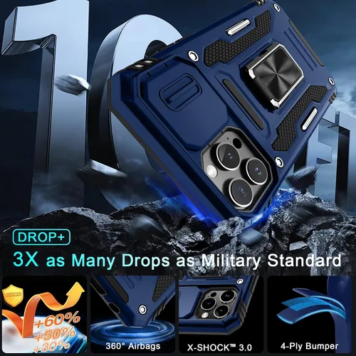 Miniatura 131 de DEERLAMN Funda para iPhone Xs Max con funda deslizante para cámara + protector de pantalla, soporte giratorio de anillo de grado militar a prueba