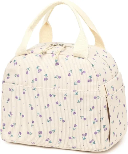 Miniatura 29 de Bluboon Bolsa de almuerzo para mujer, bonita bolsa de almuerzo de pana con correa para el hombro, reutilizable, aislada, gran capacidad