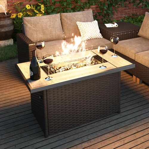 Miniatura 8 de Grand patio - Mesas de patio para fogata de gas propano al aire libre de 43 pulgadas, con base de mimbre de resina/rectangular