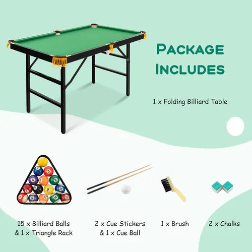 Miniatura 6 de Costzon Mesa de billar plegable de 47 pulgadas, mesa de juego de billar incluye bolas, tacos, triángulo, tiza, cepillo para niños, mesa de juego
