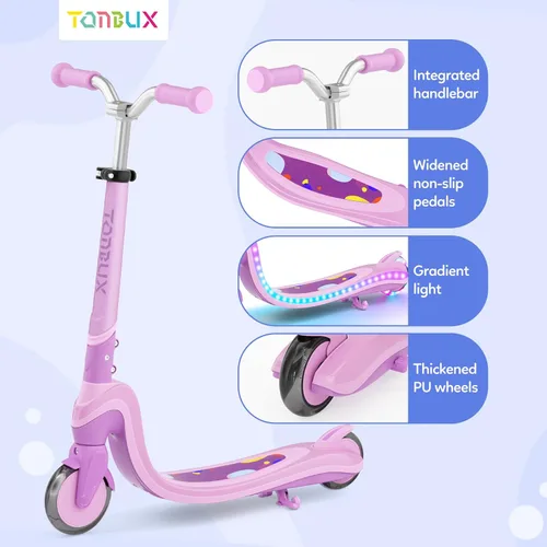 Miniatura 6 de Patinete de 2 ruedas, scooter para niños con ruedas y cubierta iluminadas, altura ajustable, 2 ruedas para niños de 5 a 7 años, scooters para niños