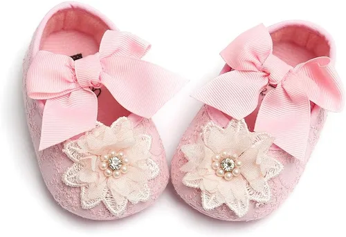 Miniatura 3 de Zapatos planos Mary Jane para bebés y niñas, con lazo, floral, princesa, vestido de boda, zapatos suaves para recién nacidos, cuna para primeros
