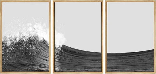 Miniatura 14 de SIGNWIN - 3 cuadros en lienzo enmarcados, modernos, elegantes, de textura de grano, pinos de montaña con niebla y naturaleza silvestre para sala